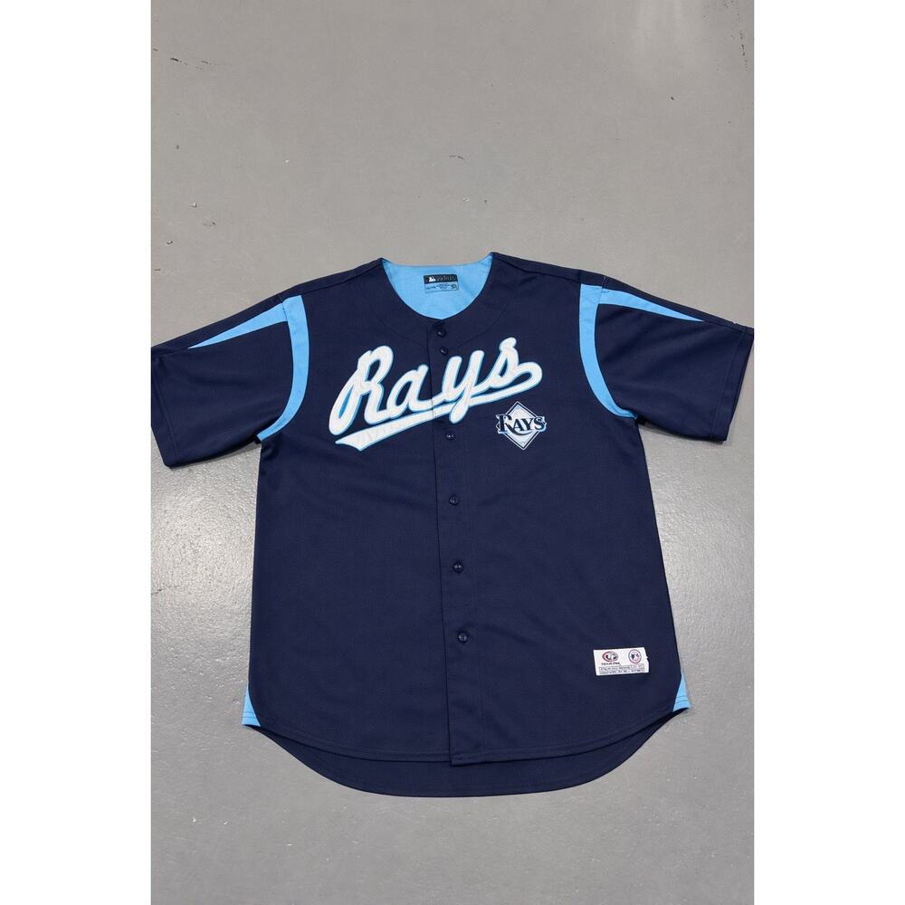 Vintage Tampa Bay Rays Jersey XL Navy Blue Button Front MLB Baseball Sewn Logo‎